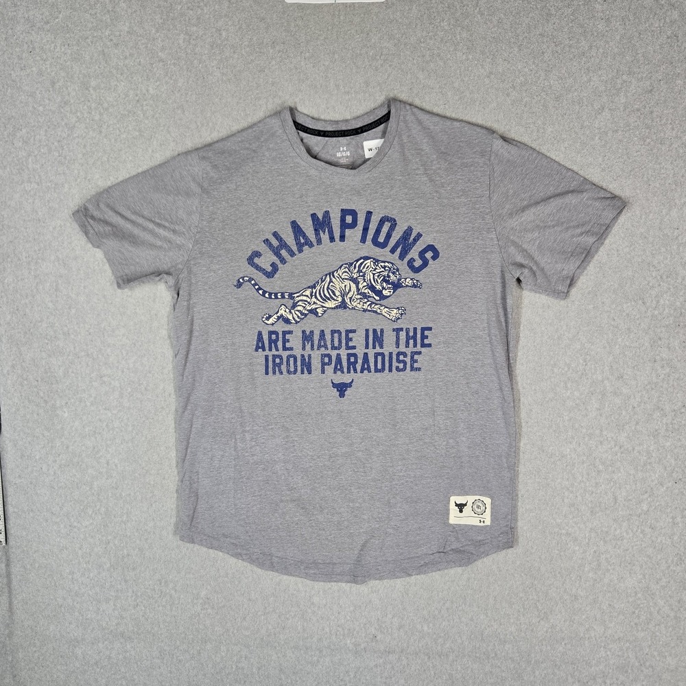 Under Armour Men Shirt L Gray Graphic Tiger Project Rock Loose READ